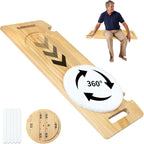 Wooden Slide Transfer Board, Transfer Board With Track Pulley Turntable, Heavy-Duty Sliding Board Holds Up To 500 Pounds for Patient Senior And Handicap Move Assist, 2 Handles, 2 Fixed Holes(31x11x1")