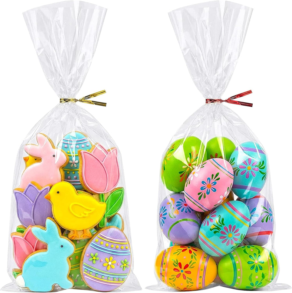 Morepack Cello Cellophane Treat Bags,6x12 Inches Plastic Cello Bags 200 Pcs with Twist Ties for Packaging Dessert,Bakery, Candies,Cookies,Chocolate,Party Favors