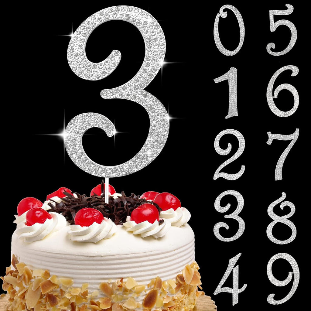 Large Number 3 Cake Topper Bling Rhinestone Number Cake Toppers 3rd Birthday Cake Topper, Anniversary Cake Toppers, 16 18 21 30 40 50 60 70 80 90 Birthday Anniversary Cake Decorations (3, Silver)