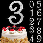 Large Number 3 Cake Topper Bling Rhinestone Number Cake Toppers 3rd Birthday Cake Topper, Anniversary Cake Toppers, 16 18 21 30 40 50 60 70 80 90 Birthday Anniversary Cake Decorations (3, Silver)