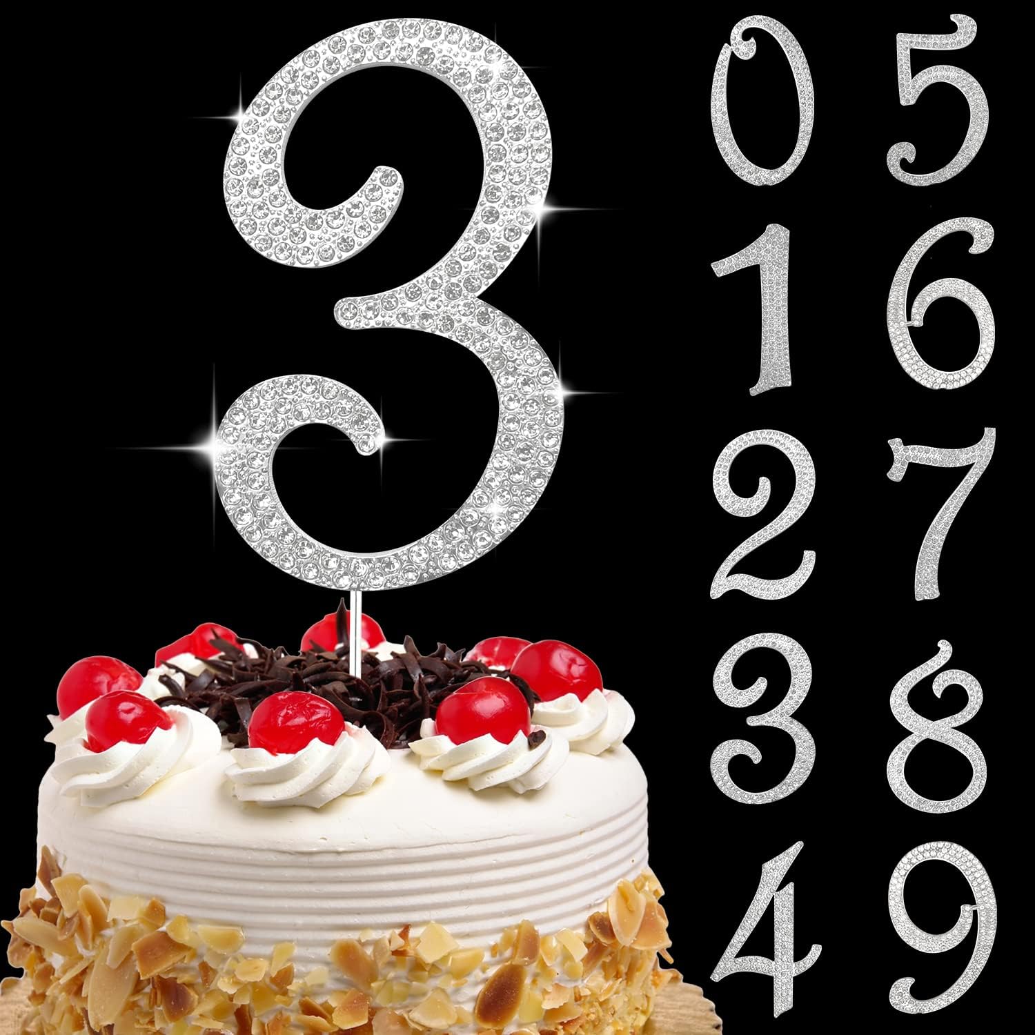 Large Number 3 Cake Topper Bling Rhinestone Number Cake Toppers 3rd Birthday Cake Topper, Anniversary Cake Toppers, 16 18 21 30 40 50 60 70 80 90 Birthday Anniversary Cake Decorations (3, Silver)