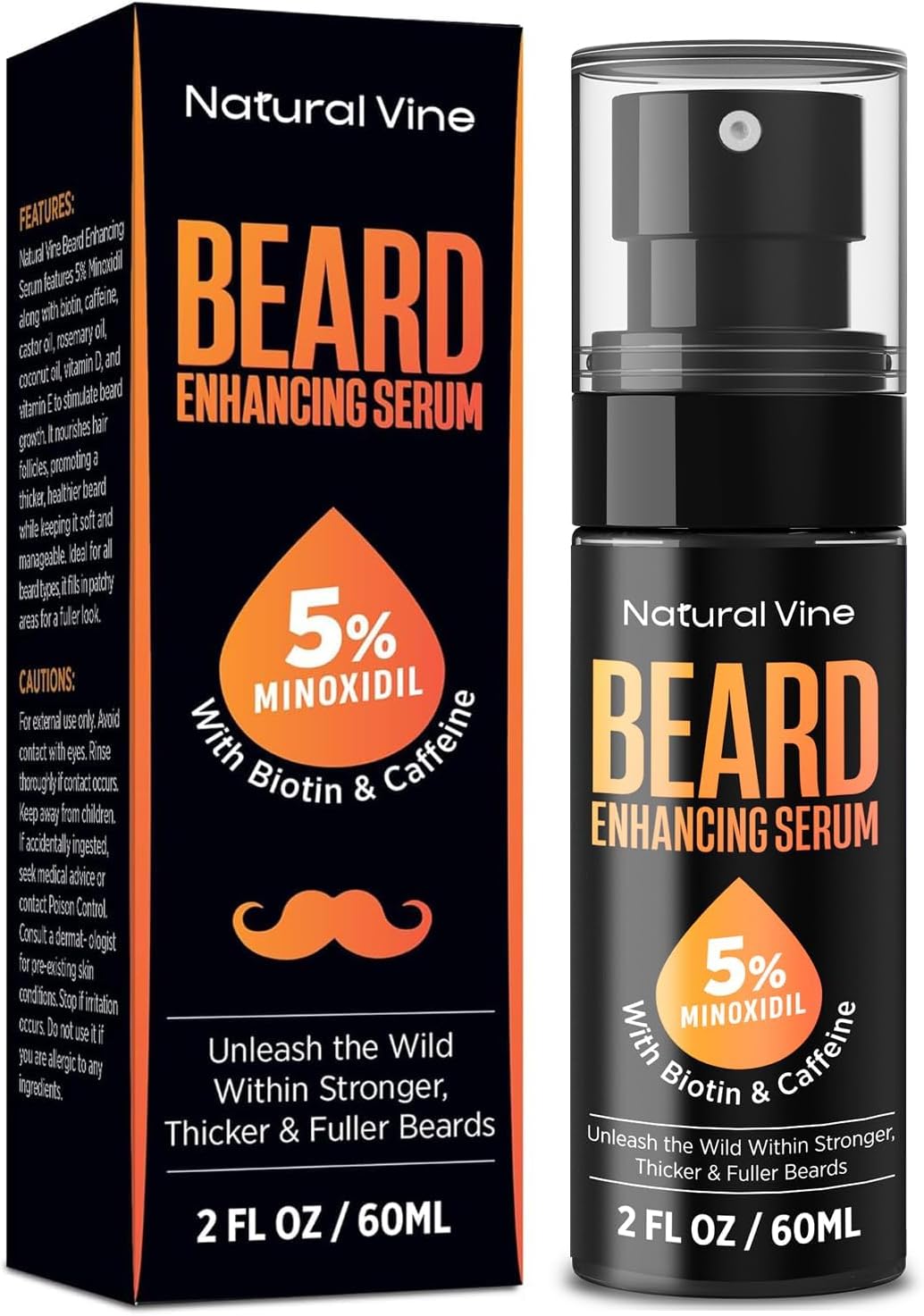 5% Minoxidil Beard Growth Oil for Men: Minoxidil for Men Beard Hair Regrowth Serum with Biotin and Caffeine - Unleash Your Wildness with Stronger Thicker Fuller Beard 2 FL OZ/60mL
