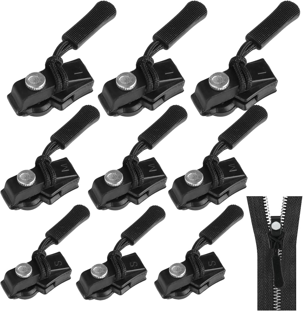 Universal Zipper Repairer,9pcs，Black Fix Zip Puller,Mini Adjustable Restorer,Zip Slider Repair Instant Kit,Zipper Repair Replacement Head for Coats, Jacket, Luggage