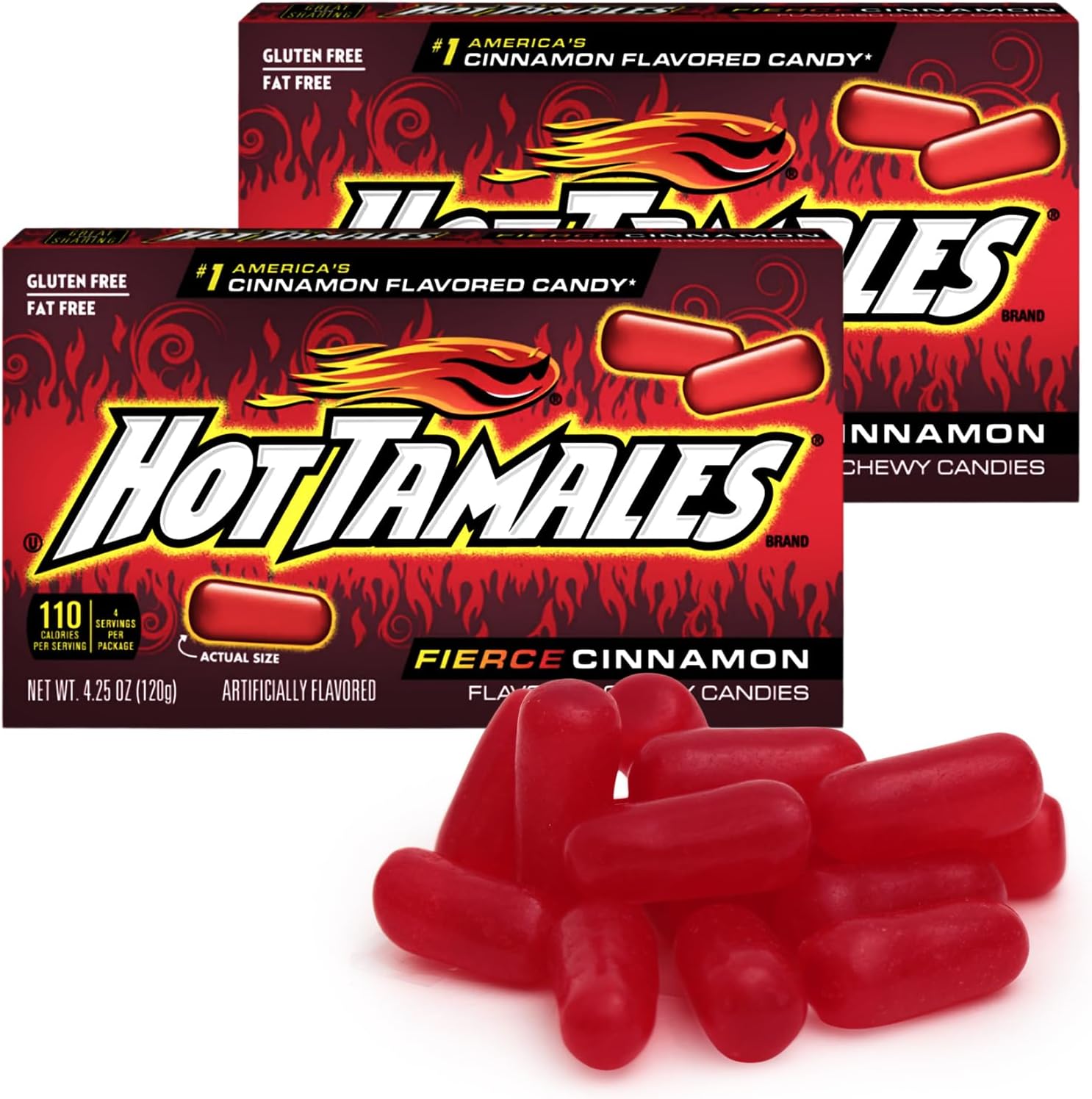 Hot Tamales Fierce Cinnamon Candy, 2 Pack Hot Cinnamon candy 4.25oz Each, Ideal for Cinnamon Candy Lovers and Fans of Hot Tamales, Perfect Hot Tamales Candy for Snacking, Sharing, Parties, or Gifting