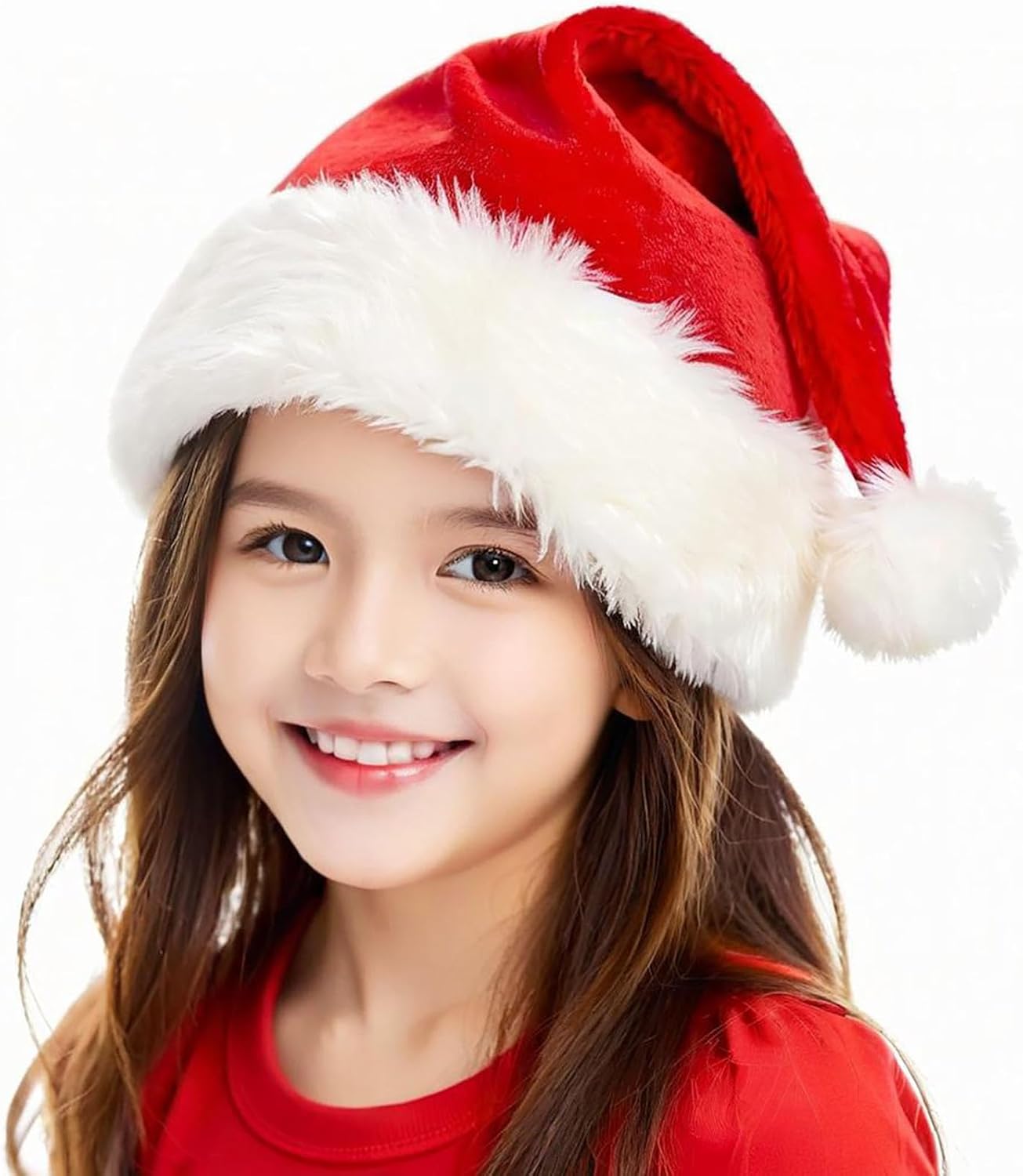 Christmas Hat, Santa Hat for Adults/Kids/Baby Red Velvet Double Extra Thicken Unisex Xmas Hats for New Year Holiday Party