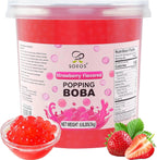 Soeos Strawberry Popping Boba Pearls 6.6 Pounds, Bursting Boba Pearls for Bubble Tea, Beverages, Shakes, Desserts, Smoothie and Ice Cream Topping, Vegan