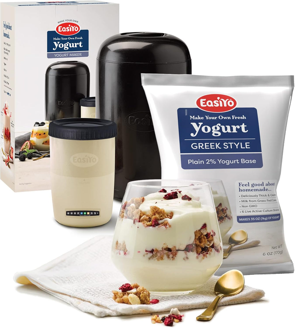 EasiYo Yogurt Starter Kit | EasiYo Yogurt Maker, Storage Jar and Greek Style Plain 2% Yogurt Base (35oz, Makes 7 Servings) | Fresh Homemade Yogurt | New Zealand Milk from Grass Fed Cows