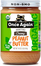 Once Again Organic Creamy Peanut Butter No Sugar Added - Single Ingredient, Unsalted, Natural Peanut Butter No Palm Oil - Glass Jar, Non-GMO, Gluten Free - Smooth and Unsweetened - 1 Jar (16 oz)