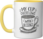 My Cup Overflows With Blessings Psalm 23:5 Ceramic Mug, Yellow/White