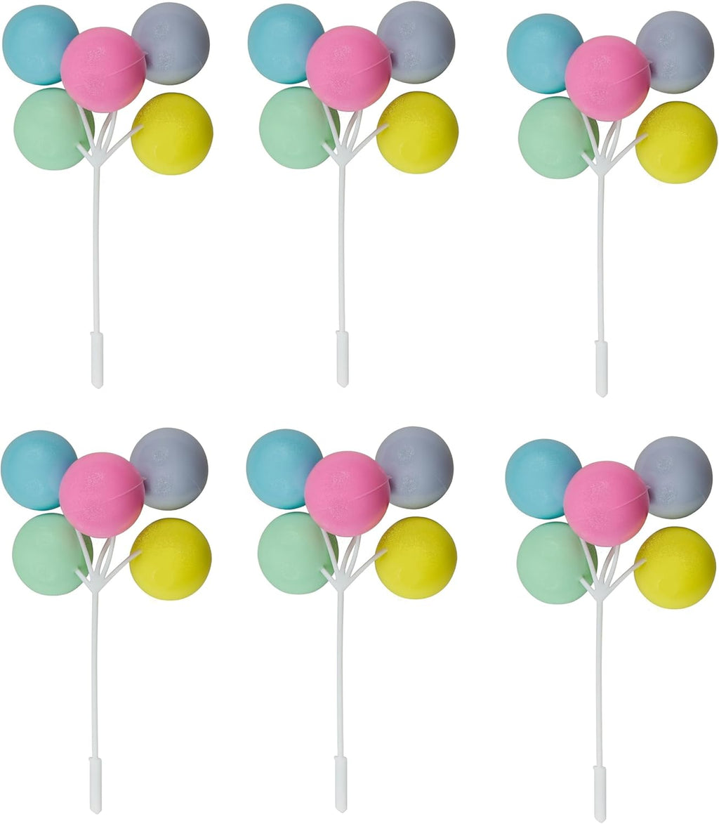 Oasis Supply Pastel Balloon Clusters Cake & Cupcake Topper, Reusable Food-Safe Plastic Cake Decorations (Pastel), 6-Pack