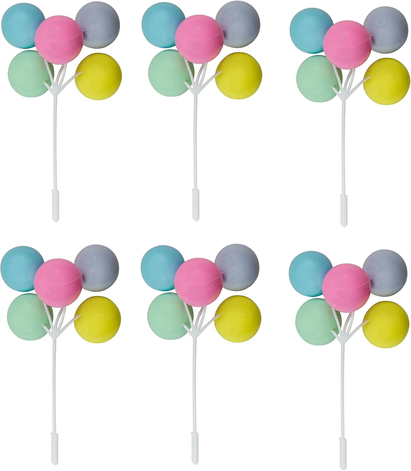 Oasis Supply Pastel Balloon Clusters Cake & Cupcake Topper, Reusable Food-Safe Plastic Cake Decorations (Pastel), 6-Pack