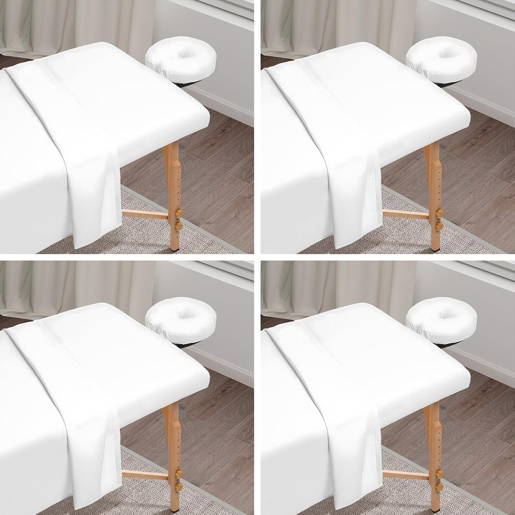 4 Sets Premium Microfiber Massage Table Sheets Set, 3 Piece Set Soft Massage Table Cover, Ultra-Light Massage Sheets Sets Include Flat Sheet, Fitted Sheet, and Fitted Face Rest Cover, White