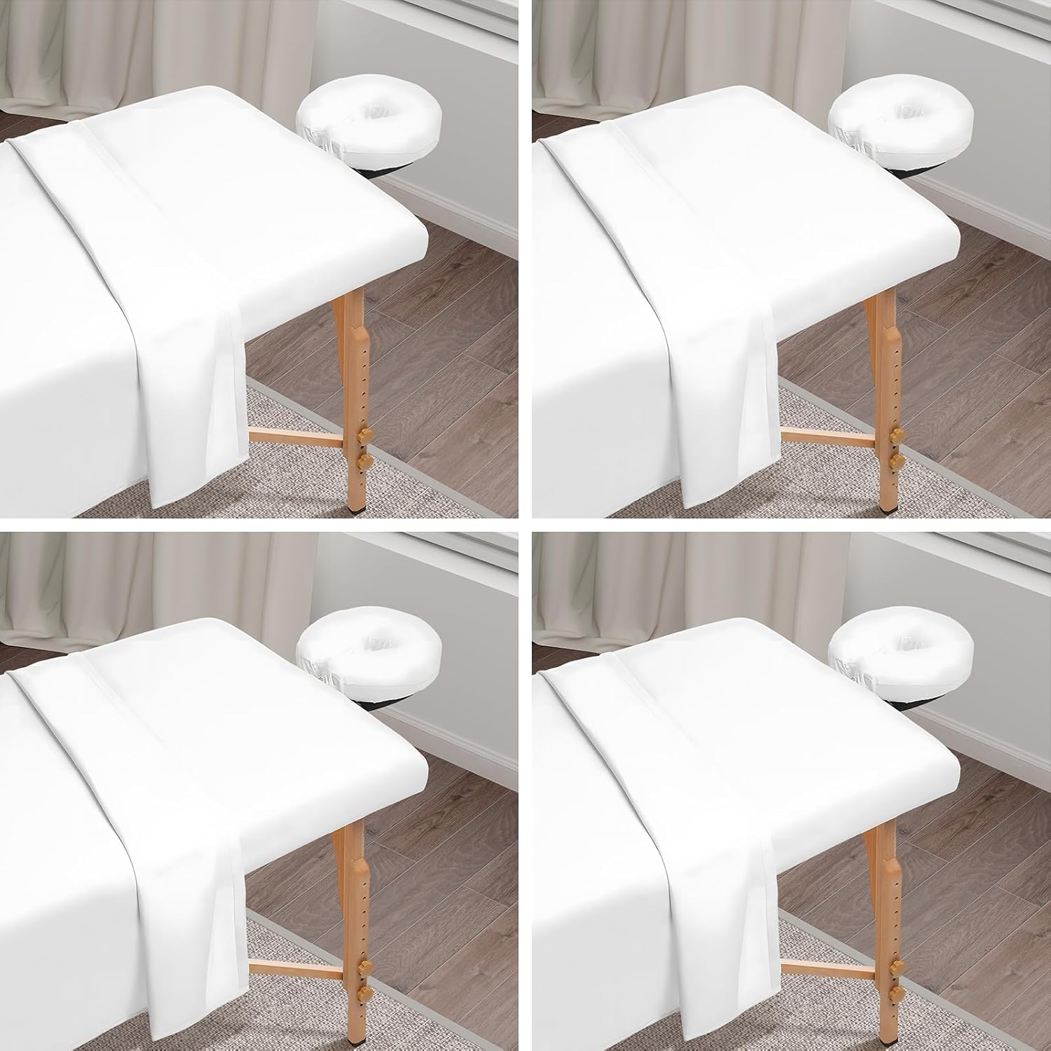 4 Sets Premium Microfiber Massage Table Sheets Set, 3 Piece Set Soft Massage Table Cover, Ultra-Light Massage Sheets Sets Include Flat Sheet, Fitted Sheet, and Fitted Face Rest Cover, White