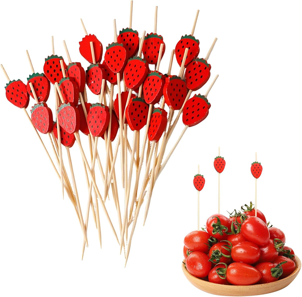 50PCS Strawberry Picks Toothpicks Cute Fruit Sticks and Dipping Skewers for Strawberries Fun Floral Cocktail Picks Plastic Stick Picks for Arrangements Wedding Party and Appetizer Use