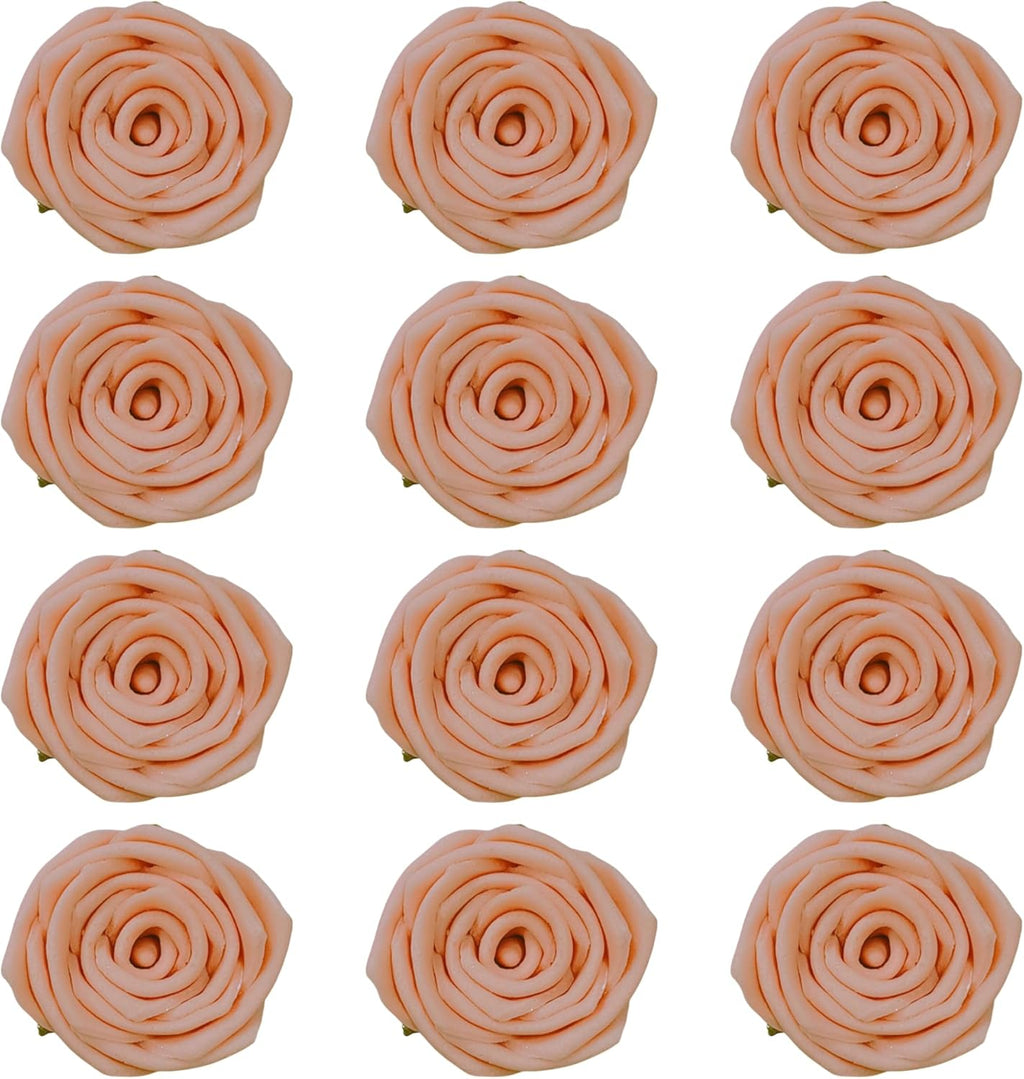 Confect Edible Rose Topper | Pretty Peach Pearl Edible Rose Toppers for Cakes, Cupcakes & Doughnuts | Perfect for Cake Decorations & Cupcake - Vegan, Dairy-Free, Palm Oil-Free - Pack of 12