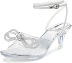 NBUUNBU Rhinestone Bowknot Strappy Clear Heels for Women - Ankle Strap Platform Sandals With Transparent High Heel - Sexy Crystal Slingback Stiletto Open Toe Comfy Party Wedding Shoes Mules Pump