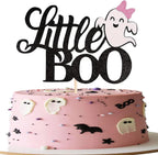 1 Pack Little Boo Halloween Cake Topper Glitter Happy Boo Day Ghost Cake Pick Baby Shower Kids Birthday Party Cupcake Decoration Supplies Black