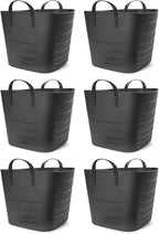 Life Story Flexible Tub Basket 25 Liter/6.6 Gallon Plastic Multifunction Storage Tote Bin with Handles, Black (6 Pack)