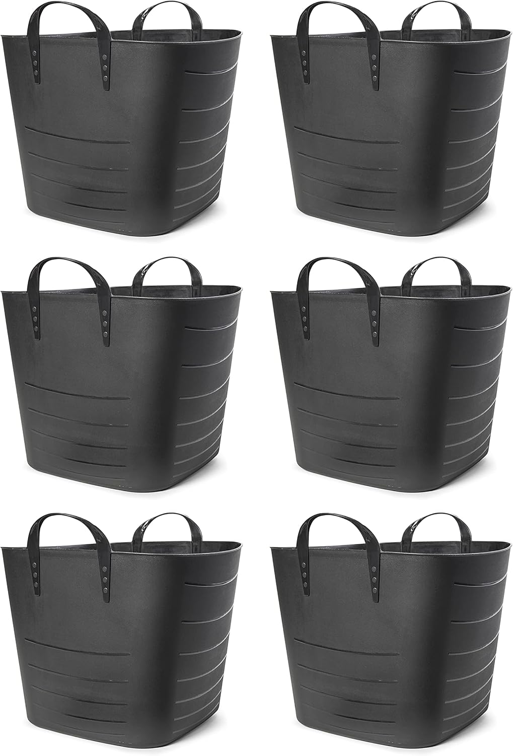 Life Story Flexible Tub Basket 25 Liter/6.6 Gallon Plastic Multifunction Storage Tote Bin with Handles, Black (6 Pack)