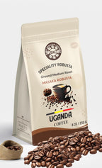 East African Coffees Specialty Robusta Coffee, Ground Medium Roast Coffee - 100% Robusta Coffee, Full Bodied and Rich Flavor, 8 oz Bag