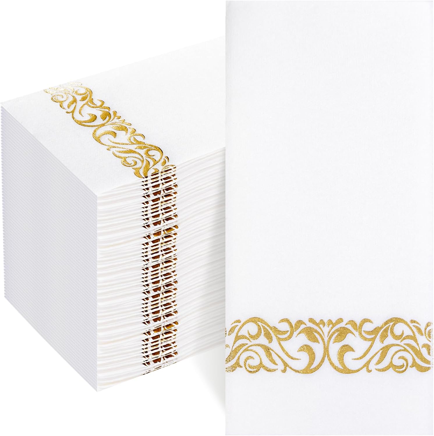 50PCS Gold Napkins Disposable - White and Gold Paper Napkins - Cloth-Like Feel Dinner Paper - Elegant Heavy Duty Hand Towels for Bathroom Party Bridal Decorative Reception