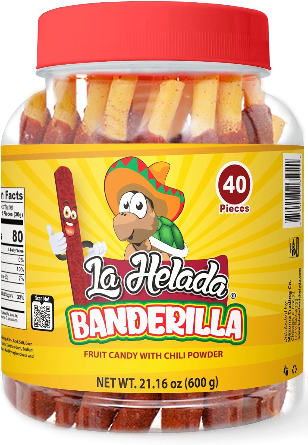 La Helada Banderilla Tamarindo/Tamarind Straw Candy 40 Count Jar