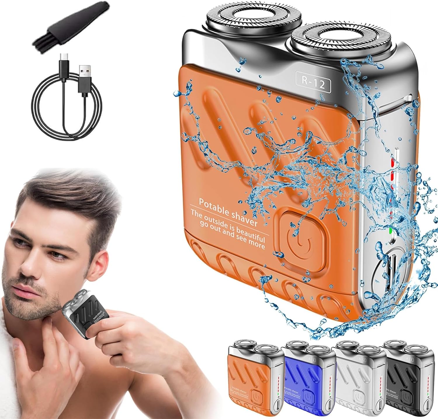 Skyworl Mini Shaver, Beard Shavers Portable Suitcase Design, Mini Portable Electric Shaver for Men Waterproof, Fast Charging Long Battery Life Double-Ring Magnetic Cutter (Orange)