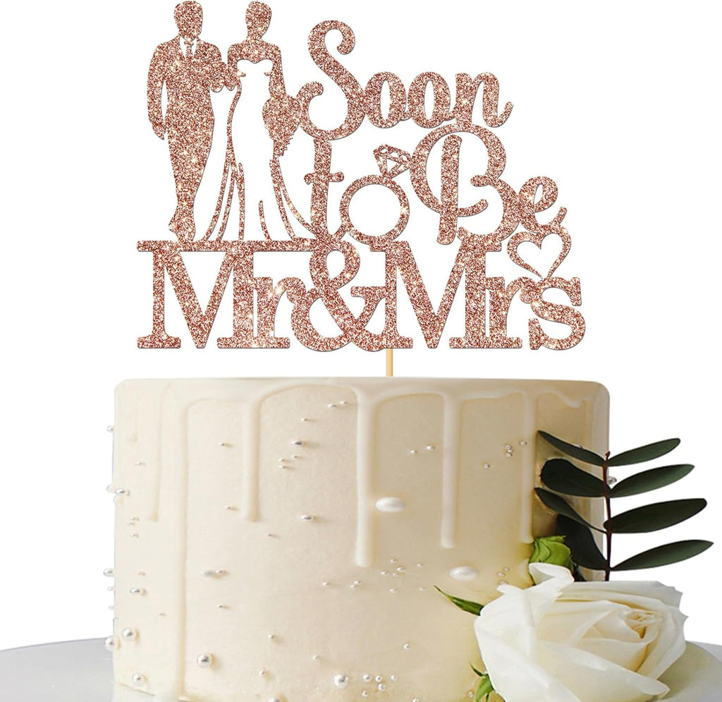 Maicaiffe Soon to Be Mr & Mrs Cake Topper - Bridal Shower Party Cake Decoration - Wedding Engagement Party Decor Supplies Rose Gold Glitter