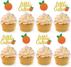 24pcs Little Cutie Baby Shower Decorations Orange Cupcake Toppers Glitter Cupcake Picks Clementine Themed Party Favor Birthday Supplies