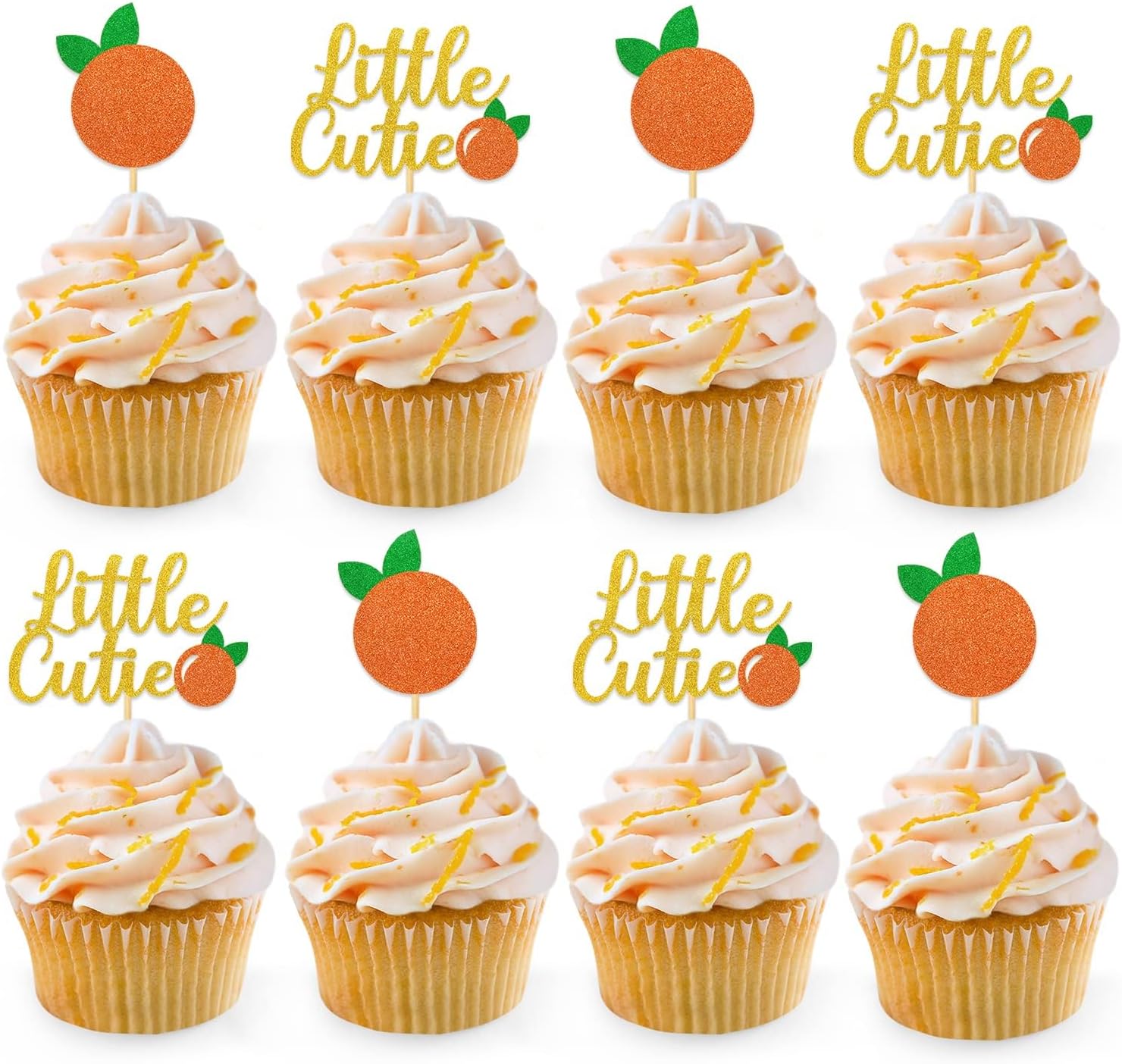 24pcs Little Cutie Baby Shower Decorations Orange Cupcake Toppers Glitter Cupcake Picks Clementine Themed Party Favor Birthday Supplies