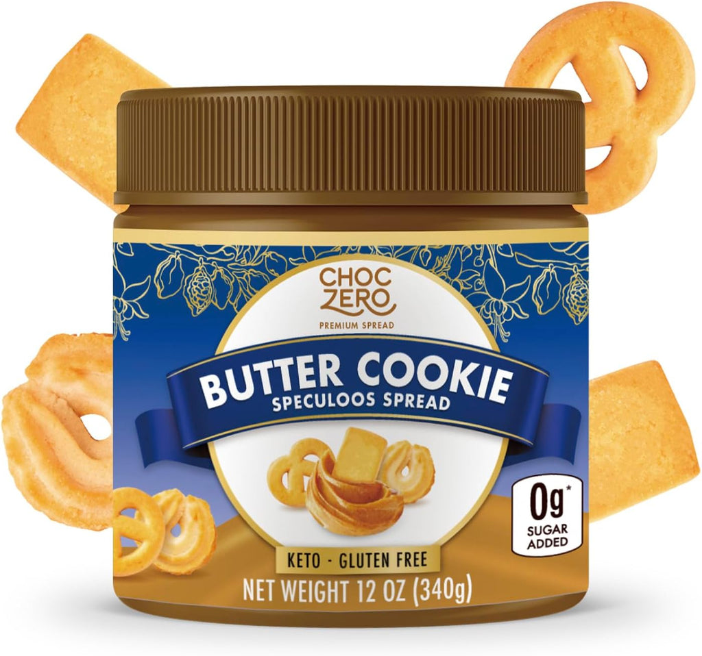 ChocZero Butter Cookie Spread, No Added Sugar, Gluten Free, High Fiber, Keto Friendly, Low Carb, Naturally Sweetened with Monk Fruit, 12 oz Jar