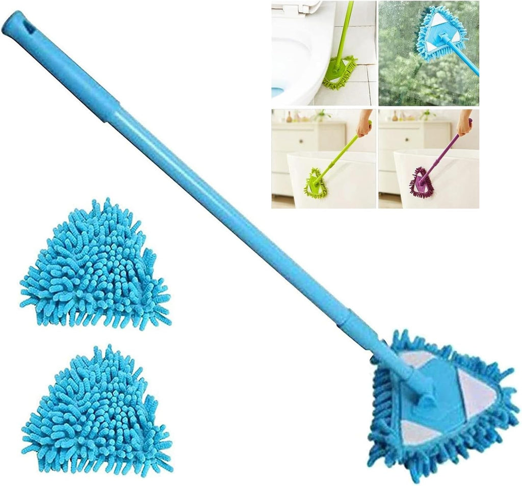 2022 New Rotatable Triangle Cleaning Mop with 2 Mop Replacement Heads, 180 Degree Spin, Wet & Dry Microfiber Ecloth for Bathroom Floor, Wall (Blue)