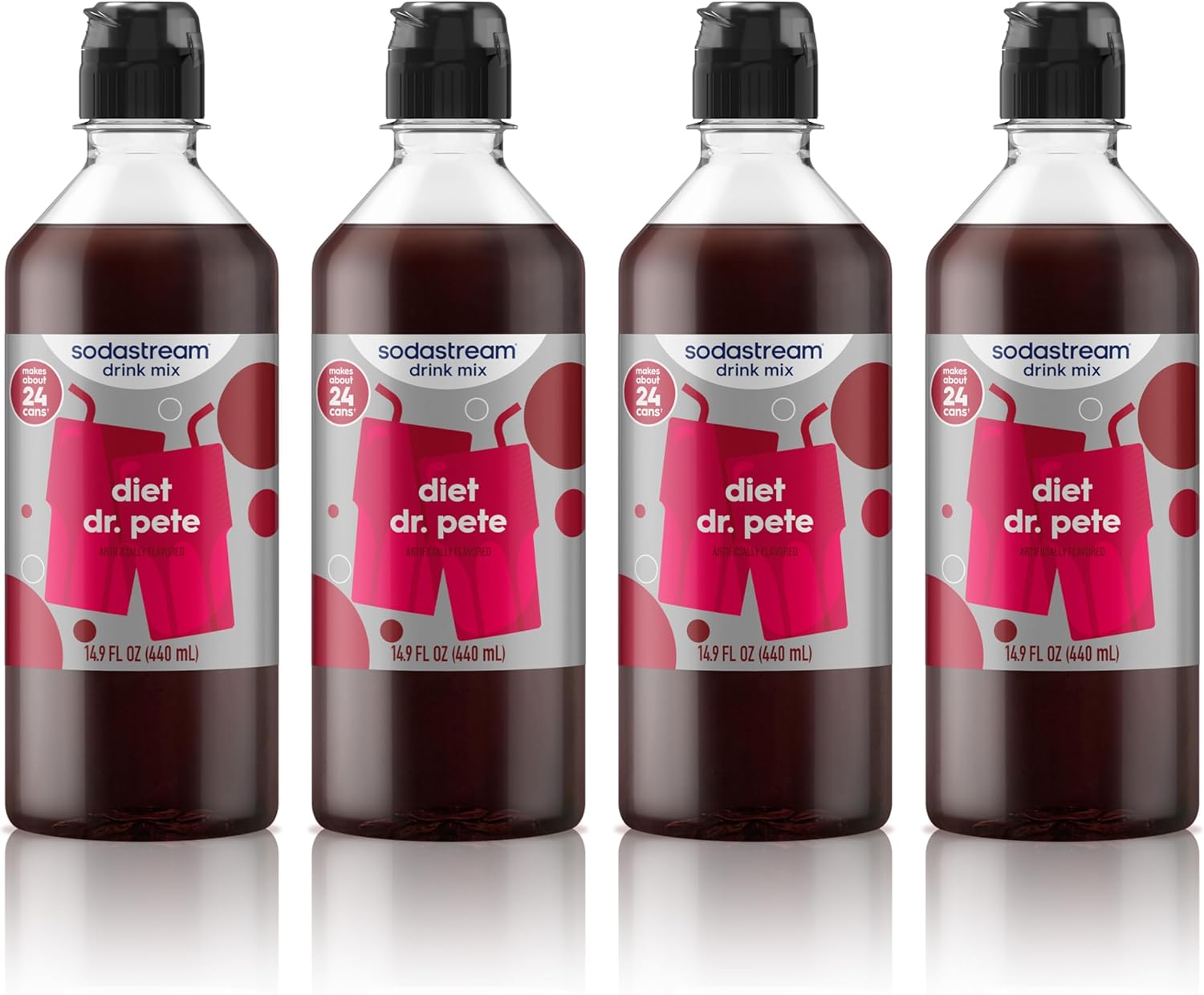 SodaStream Classics Diet Dr Pete New Pour Bottle, 14.9 Fl Oz (Pack of 4)
