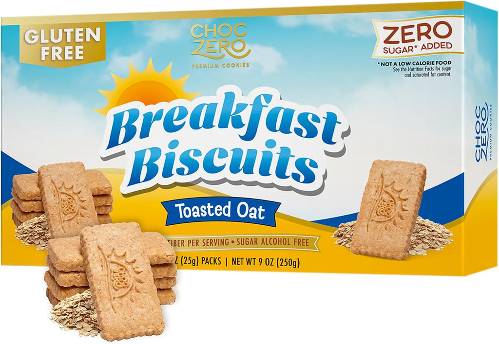 ChocZero Toasted Oat Breakfast Biscuits – No Added Sugar, Keto & Gluten Free High Fiber Snack Cookies, 30 Per Box (9 oz)
