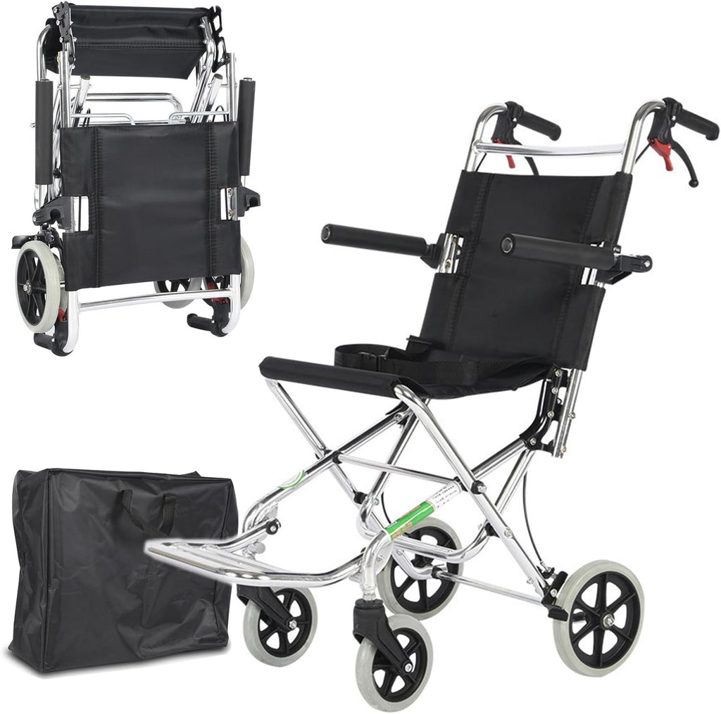 Ultralight Transport Chair (Only 15lbs), Lightweight Folding Wheelchair for Adults, Foldable with Carry Bag, Ideal Compact Mobility Solution for Seniors, Supports 220lbs,Black