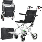 Ultralight Transport Chair (Only 15lbs), Lightweight Folding Wheelchair for Adults, Foldable with Carry Bag, Ideal Compact Mobility Solution for Seniors, Supports 220lbs,Black