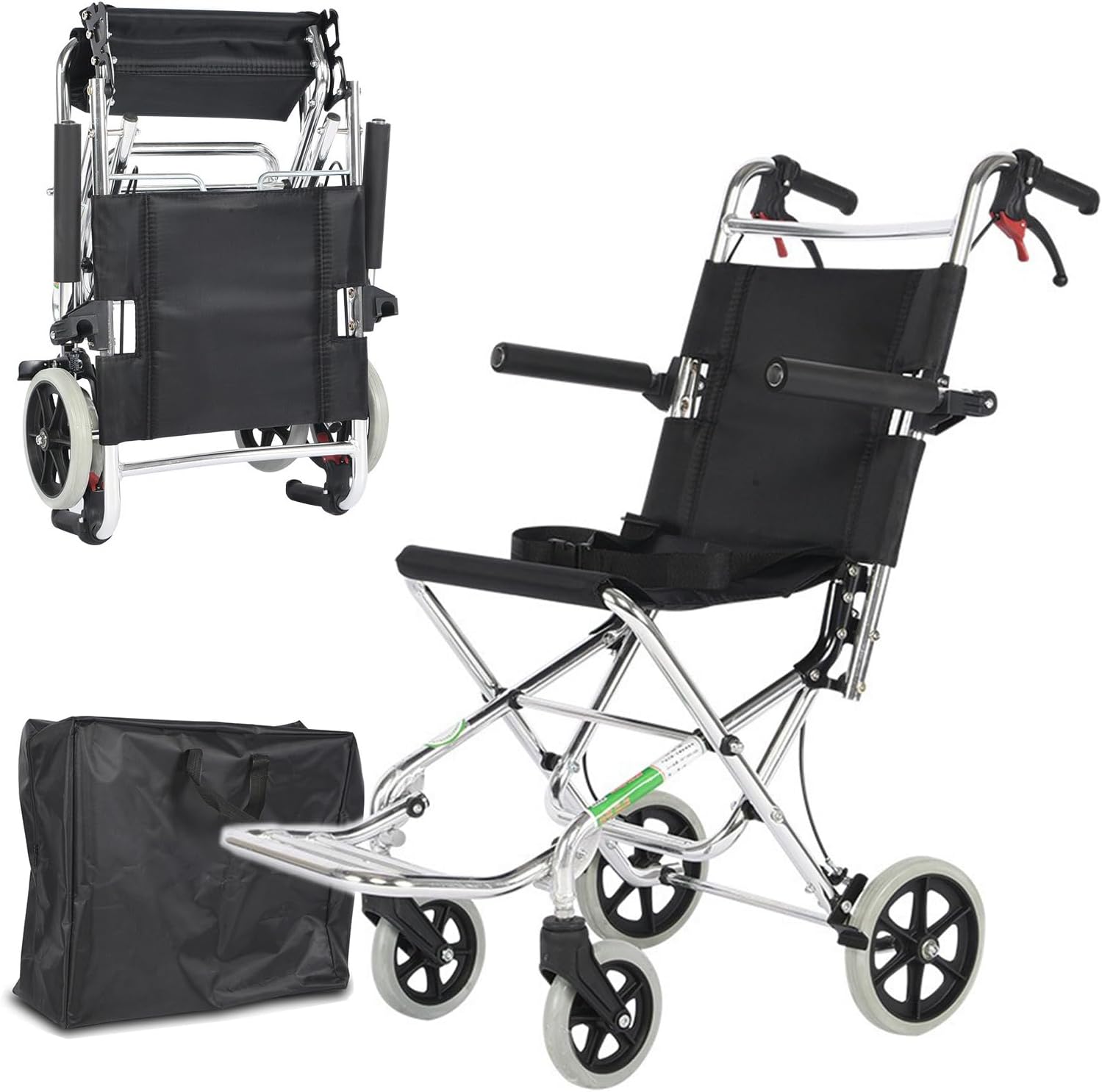 Ultralight Transport Chair (Only 15lbs), Lightweight Folding Wheelchair for Adults, Foldable with Carry Bag, Ideal Compact Mobility Solution for Seniors, Supports 220lbs,Black