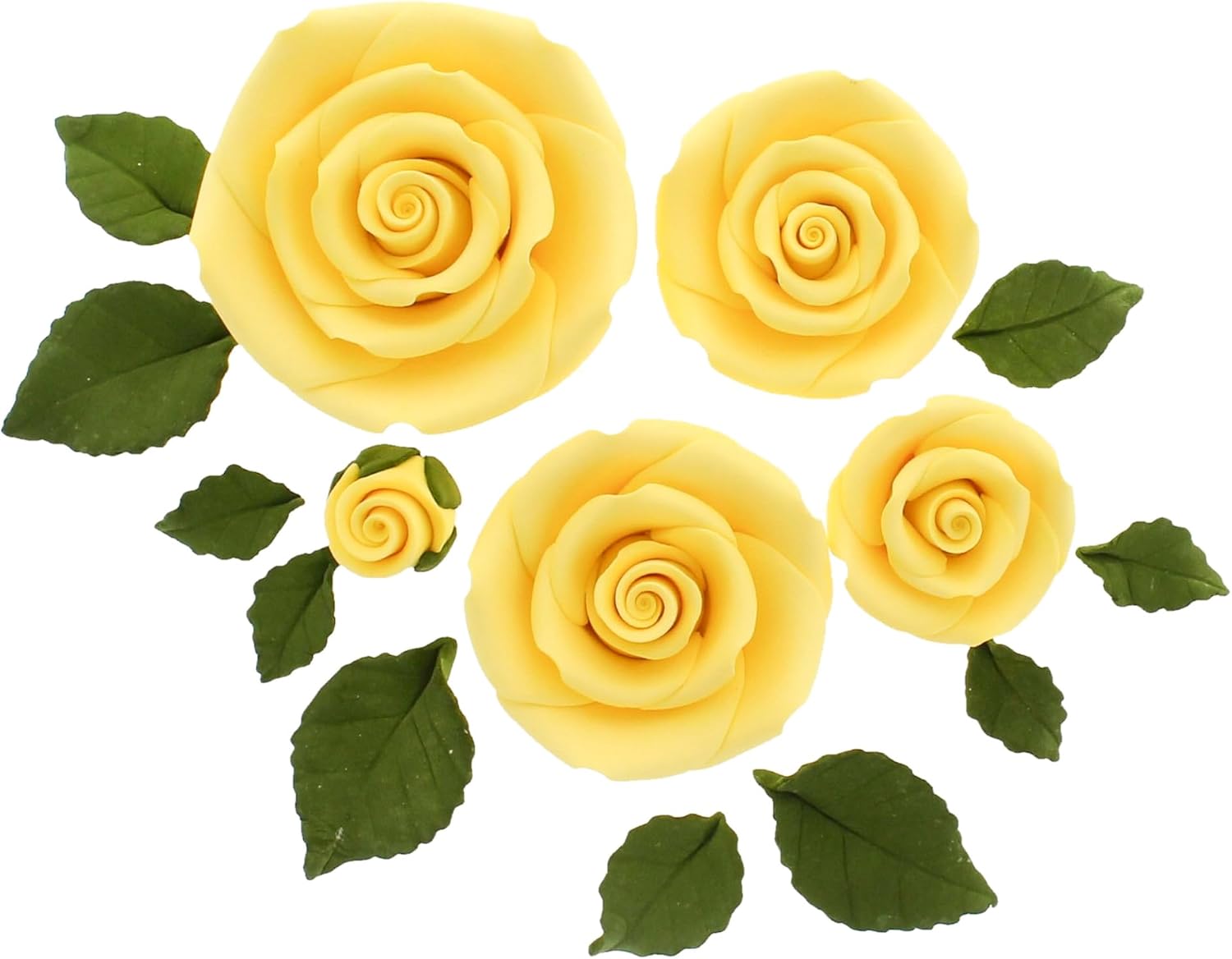 Global Sugar Art Exquisite Rose & Leaf Tray Sugar Cake Flowers, Yellow Unwired, 5 Count by Chef Alan Tetreault