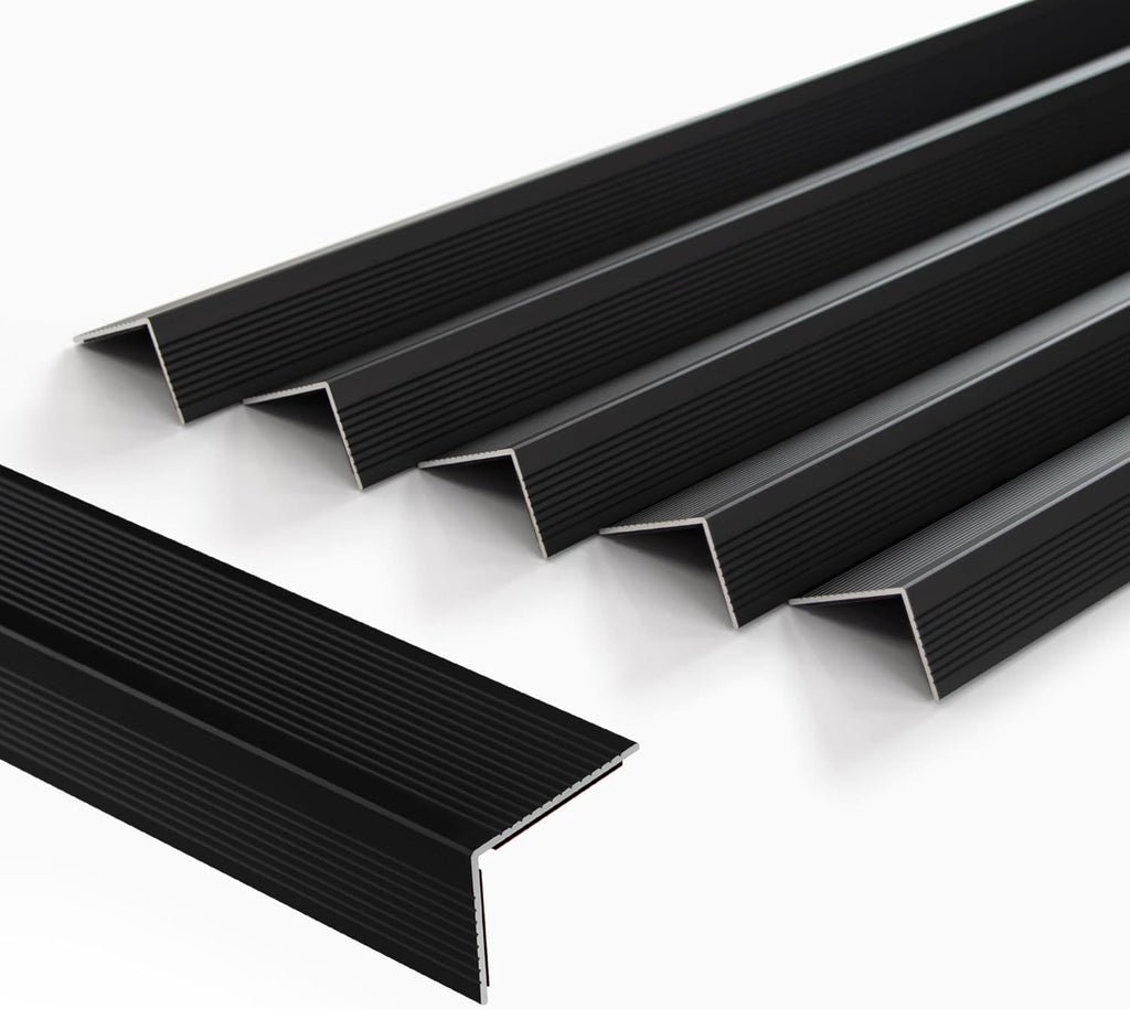 5-Pack 36 Inch Aluminum Peel and Stick Stair Nosing, Matte Black Staircase Step Treads Anti-Slip Stair Edge Protector, Waterproof Self Adhesive Stair Nose Molding Trim for Outdoor & Indoor