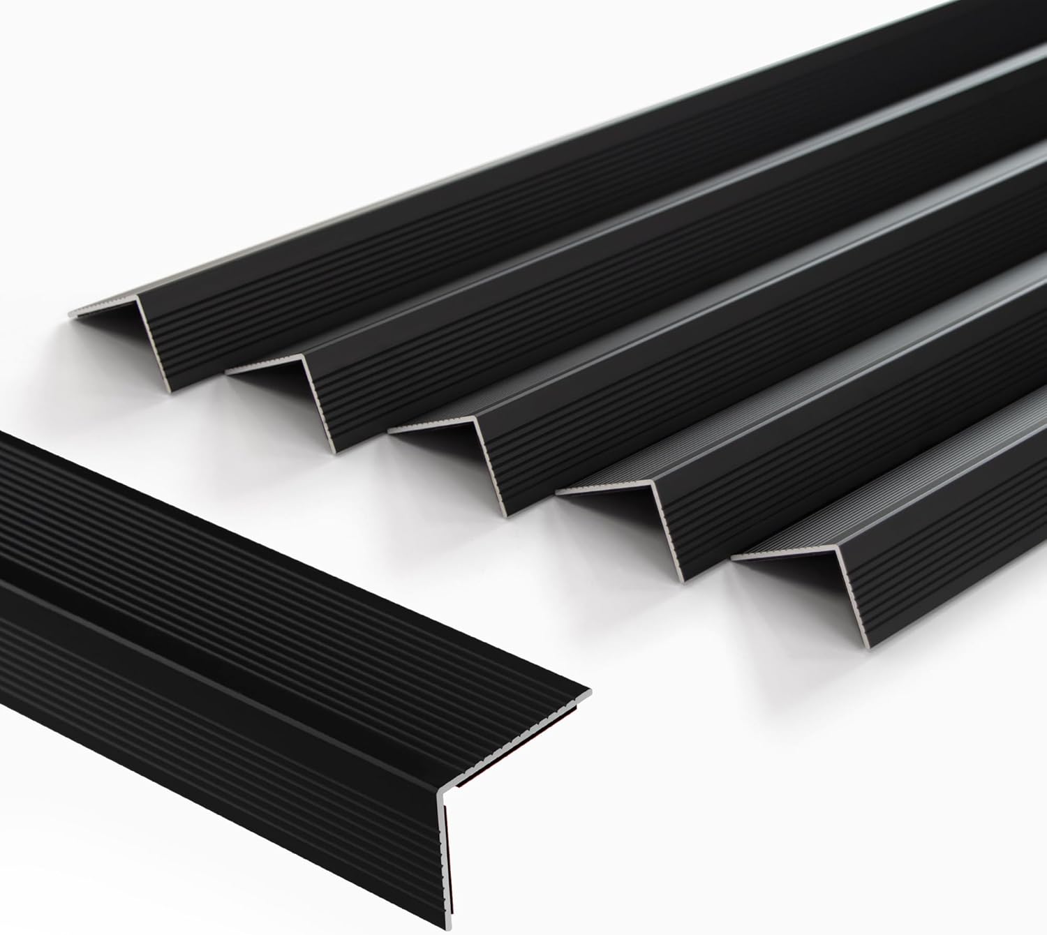 5-Pack 36 Inch Aluminum Peel and Stick Stair Nosing, Matte Black Staircase Step Treads Anti-Slip Stair Edge Protector, Waterproof Self Adhesive Stair Nose Molding Trim for Outdoor & Indoor