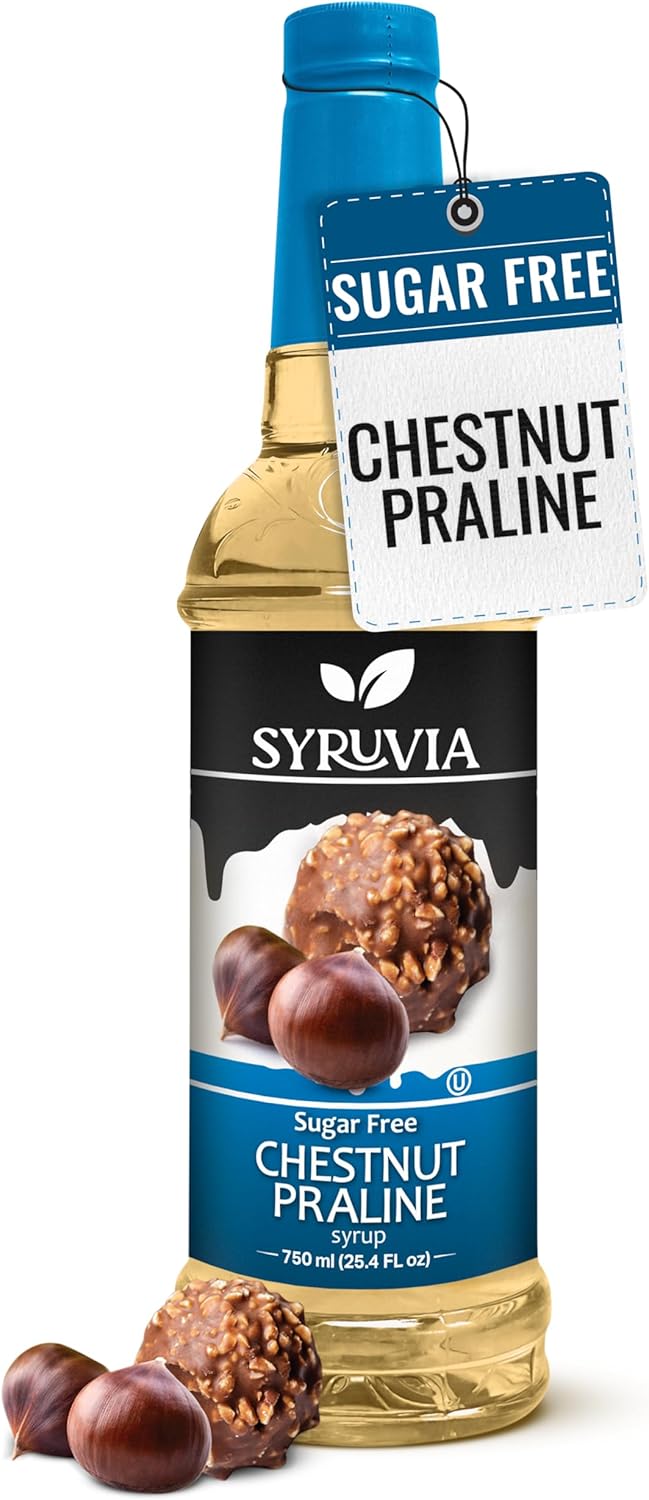 Syruvia Sugar Free Coffee Syrup, Chestnut Praline Flavored Syrup for Drinks, Lattes, and Desserts – 25.4 fl oz