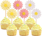 24Pcs Daisy Cupcake Toppers Flower Cake Topper Decorations Daisy Cake Decorations Chrysanthemum Cupcake Toppers Spring Daisy Flower Cake Picks for Birthday Wedding Supplies Multi
