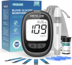 Medilax Blood Glucose Monitor Kit, 100 Test Strips & 100 Lancets Blood Sugar Testing Kit with Glucometer and Lancing Device, No Coding, 500 Storage Glucose Monitor for Home Use, Diabetes Testing