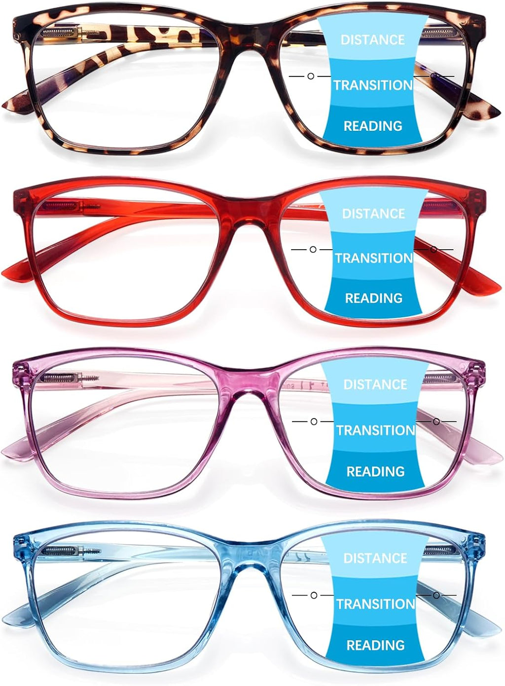 COJWIS Progressive Multifocus Reading Glasses Blue Light Blocking for Women Men Spring Hinge Computer Readers