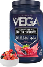 Vega Sport Vegan Protein Powder + Recovery - 30g Plant Based Protein per Serving, Berry, 19 Servings, 5g BCAAs, Probiotics, NSF Certified, for Shakes & Smoothies, 1.8lbs (Packaging May Vary)