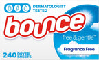 Bounce Free & Gentle Dryer Sheets, Unscented, 240 Count