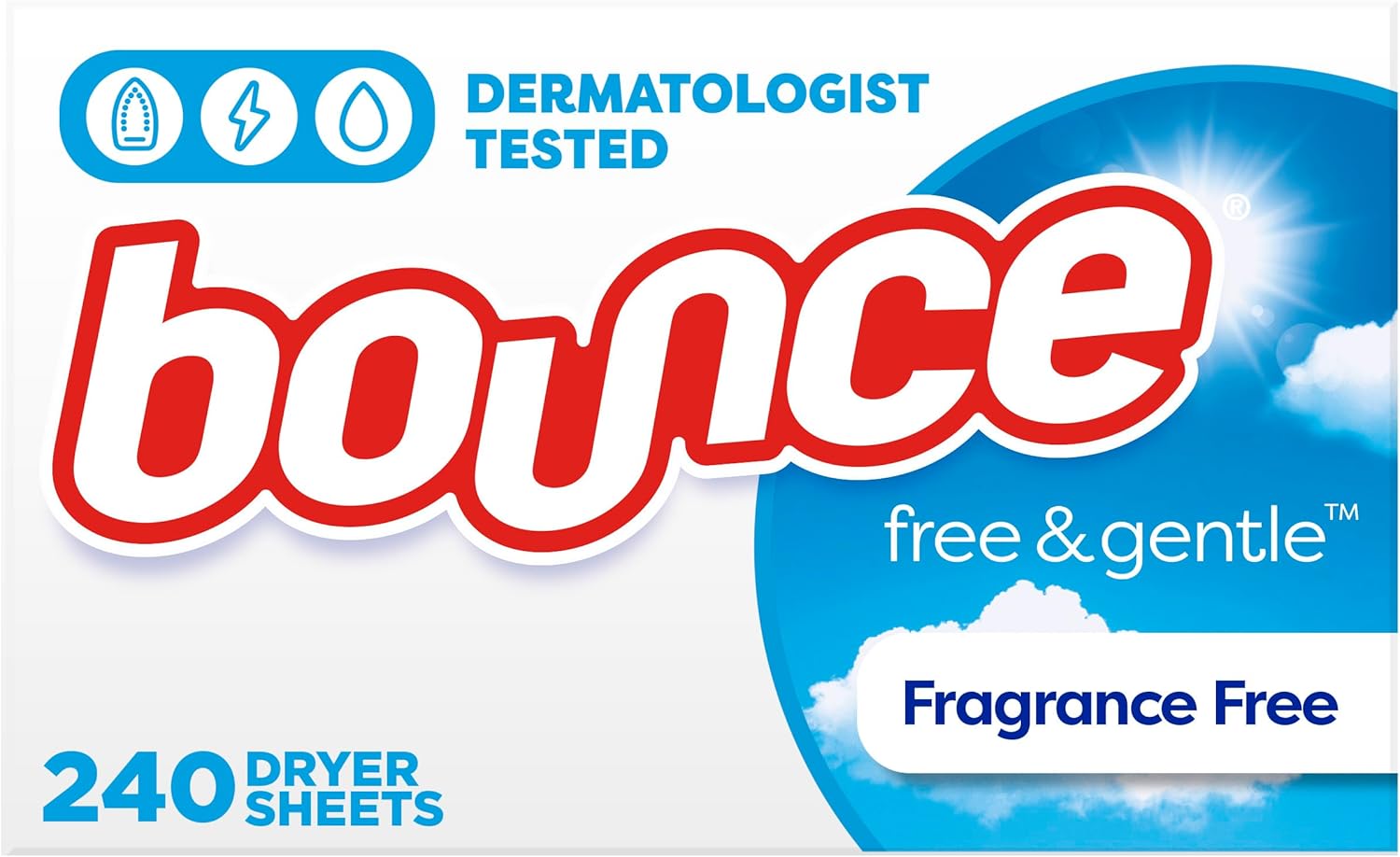 Bounce Free & Gentle Dryer Sheets, Unscented, 240 Count
