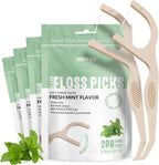Dental Floss Picks for Teeth (200ct) - Single Thread Tooth Picks Flossers for Adults, Toothpicks Floss, Vegan Corn-Straw Handle, Shred-Resistant String for Interdental Oral Care & Gum Health, Mint