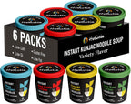 Hethstia Konjac Noodle Soup, 6-Pack Instant Shirataki Noodle Variety Pack (Spicy Red Curry, Miso, Kimchi, Tom Yum) – Low Carb, Low Calorie, Gluten-Free, Vegan, Keto, Ready to Eat Healthy Instant Meal