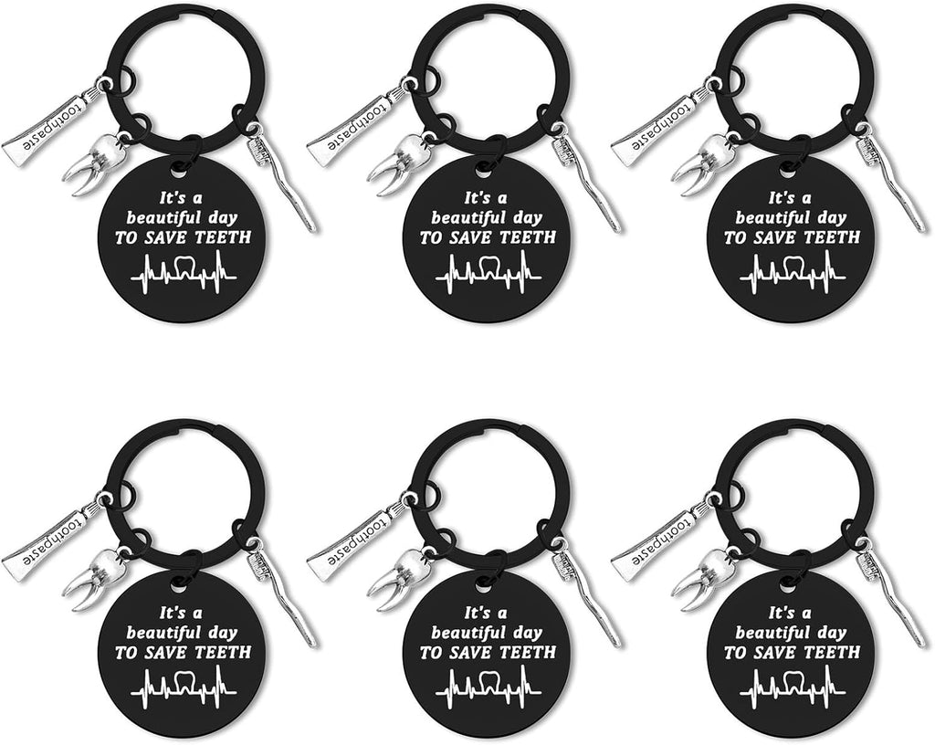 Dabihu 6Pcs Dentist Keychain Inspirational Gifts for Dental Hygienist Funny Dental Hygienist Assistant Jewelry Student Graduation Gift Future Dentist Office Orthodontist Present